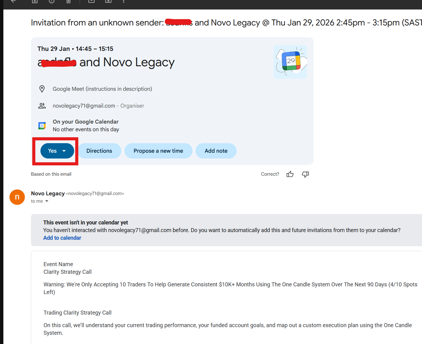 Google Calendar Invite